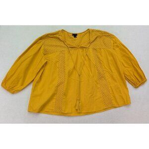 New Directions Women's Peasant Top Size M Oversized Mustard Yellow Boho Loose